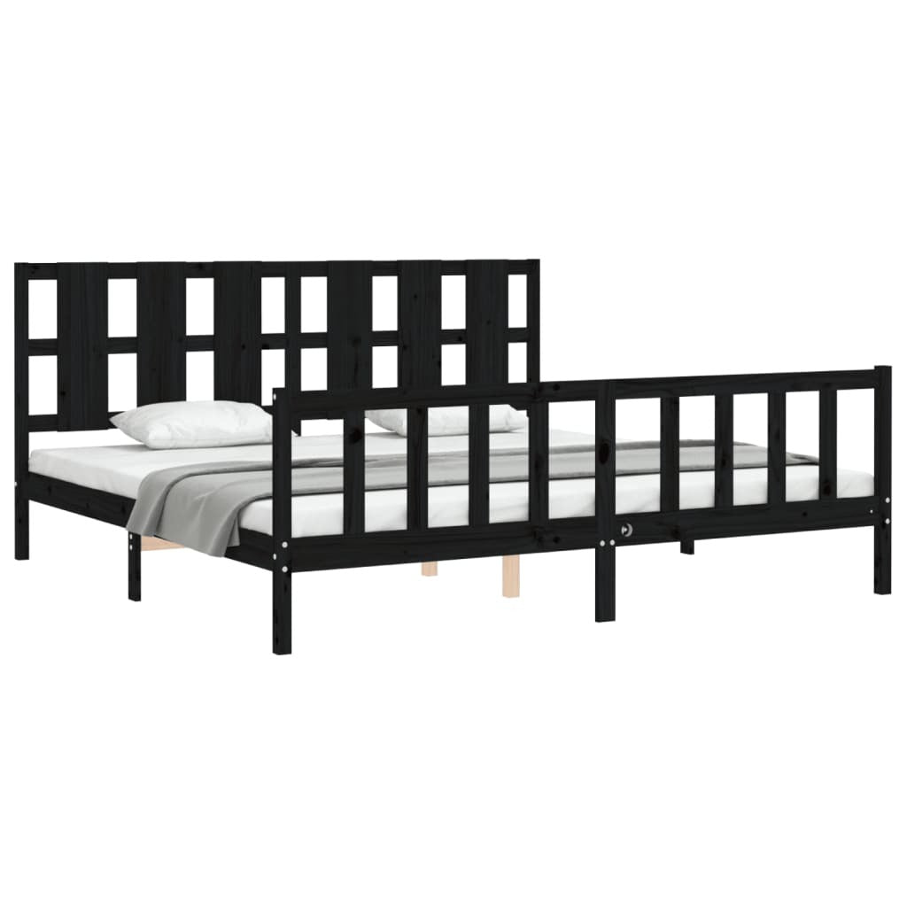 Bed Frame with Headboard Black 200x200 cm Solid Wood