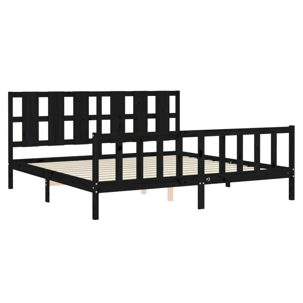 Bed Frame with Headboard Black 200x200 cm Solid Wood