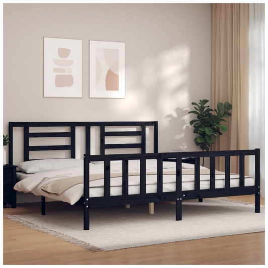 Bed Frame with Headboard Black 200x200 cm Solid Wood