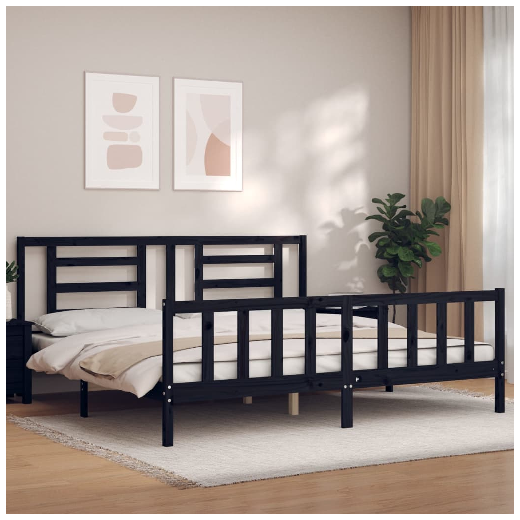 Bed Frame with Headboard Black 200x200 cm Solid Wood