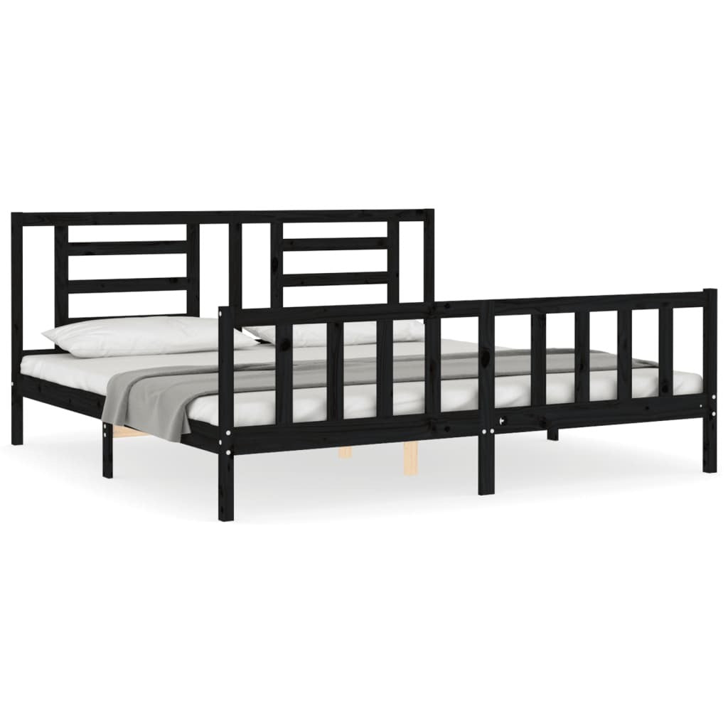 Bed Frame with Headboard Black 200x200 cm Solid Wood