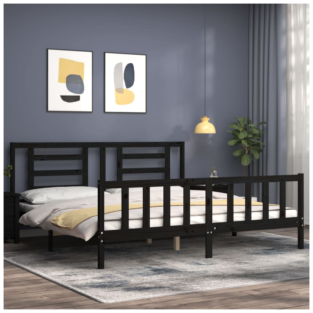 Bed Frame with Headboard Black 200x200 cm Solid Wood
