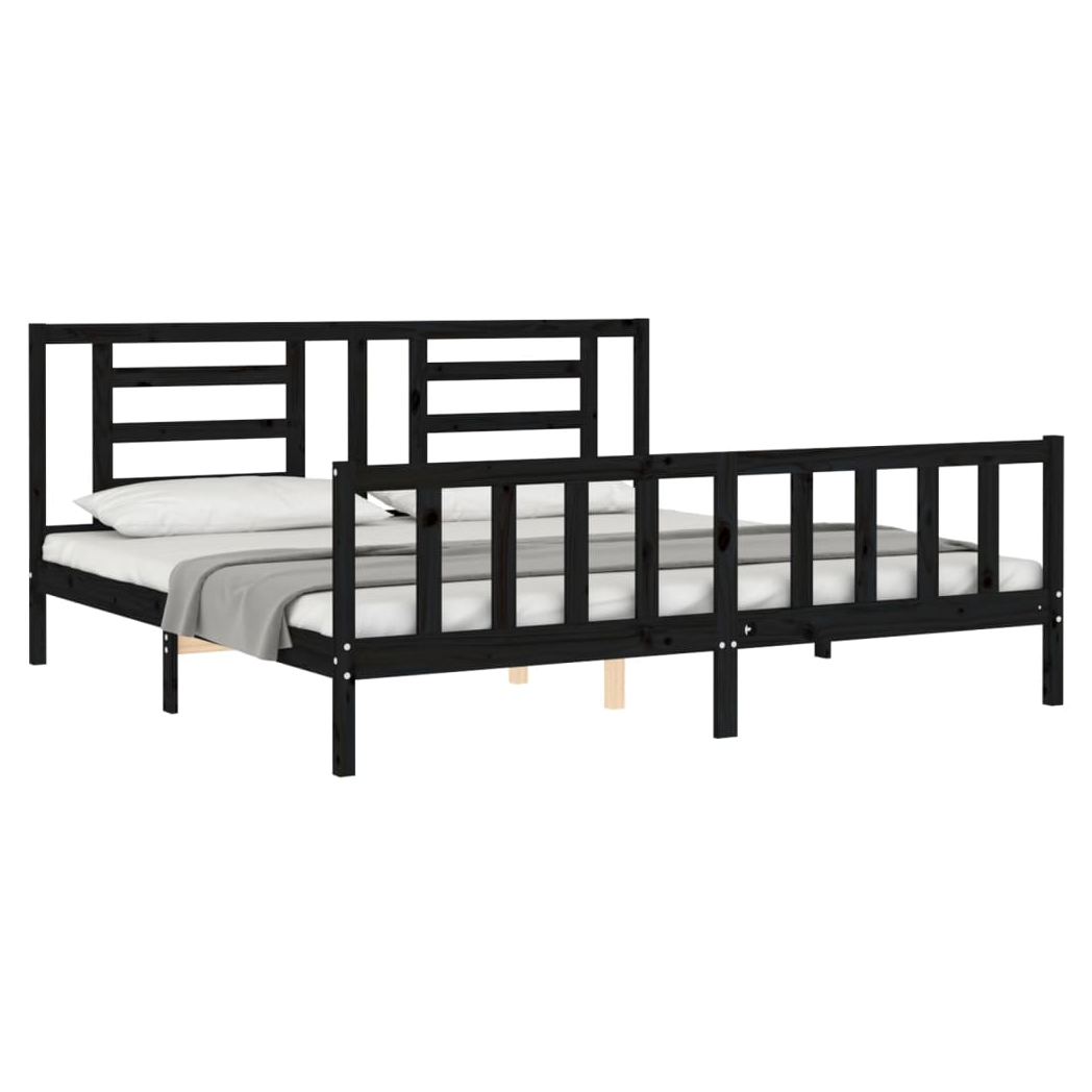 Bed Frame with Headboard Black 200x200 cm Solid Wood