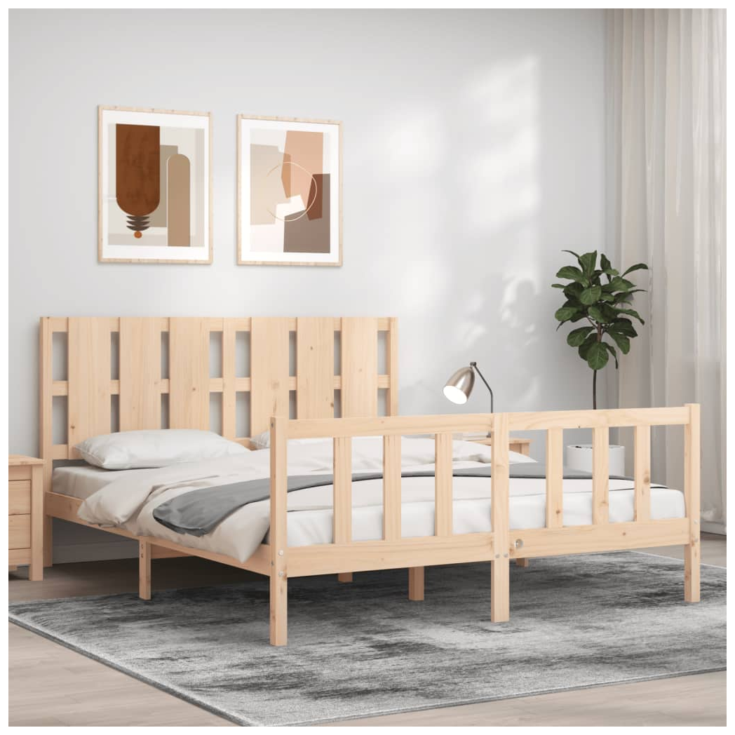 Bed Frame with Headboard King Size Solid Wood