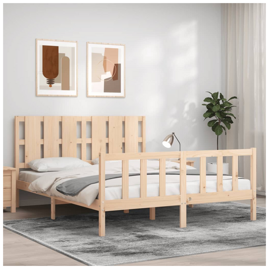 Bed Frame with Headboard King Size Solid Wood