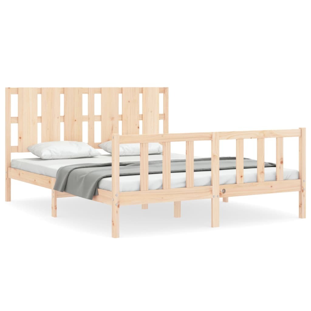 Bed Frame with Headboard King Size Solid Wood