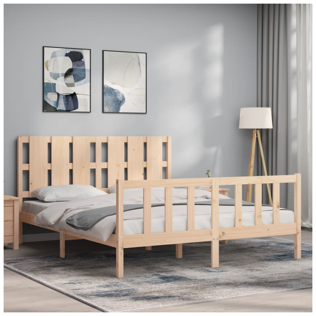 Bed Frame with Headboard King Size Solid Wood