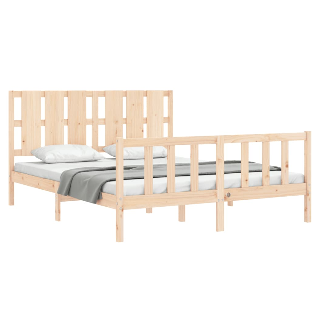 Bed Frame with Headboard King Size Solid Wood