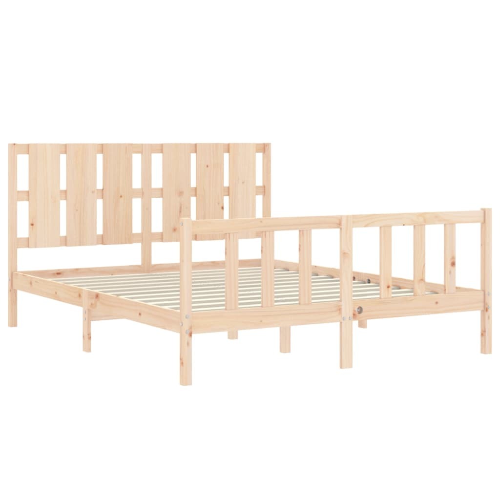 Bed Frame with Headboard King Size Solid Wood