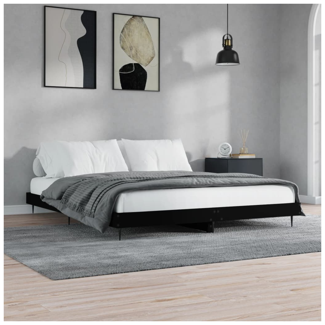 Bed Frame Black 200x200 cm Engineered Wood