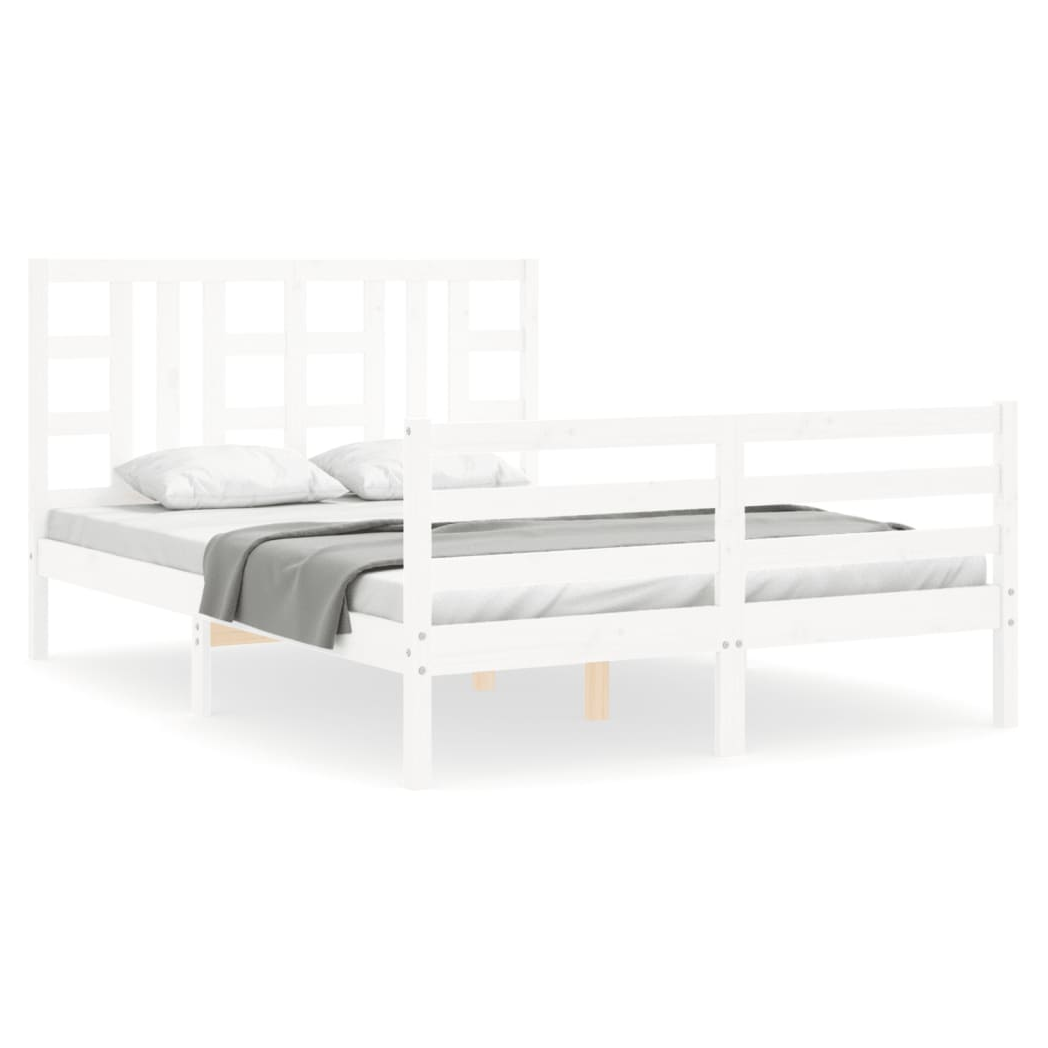 Bed Frame with Headboard White King Size Solid Wood