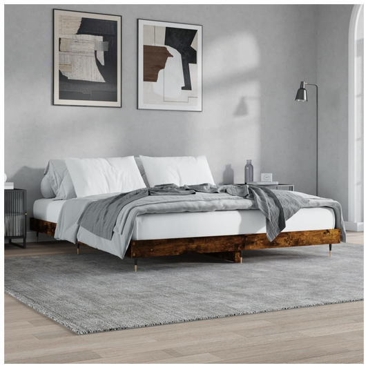 Bed Frame Smoked Oak 200x200 cm Engineered Wood