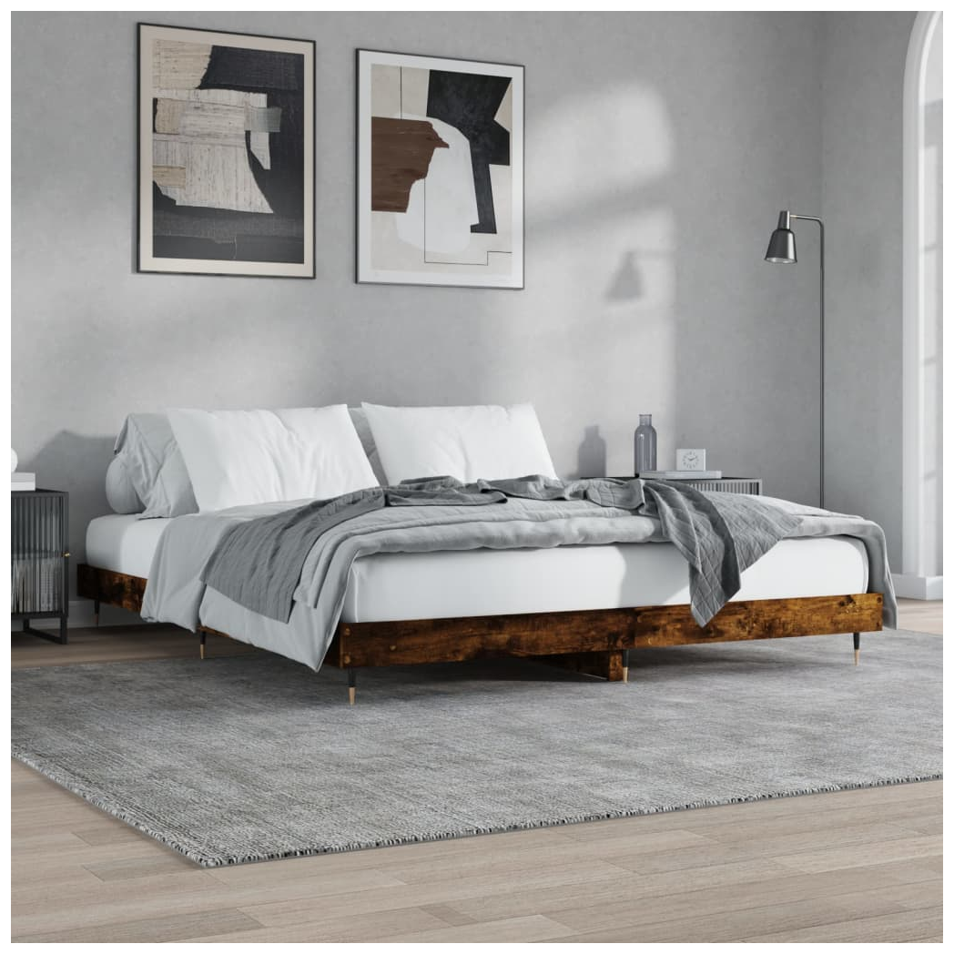 Bed Frame Smoked Oak 200x200 cm Engineered Wood