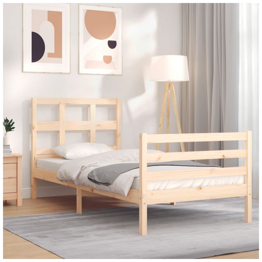 Bed Frame with Headboard Single Solid Wood
