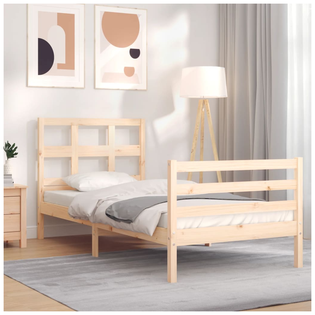 Bed Frame with Headboard Single Solid Wood