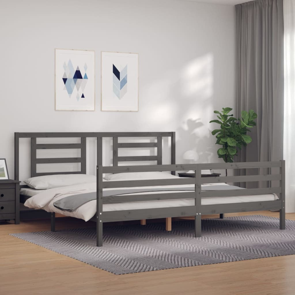 Bed Frame with Headboard Grey 200x200 cm Solid Wood