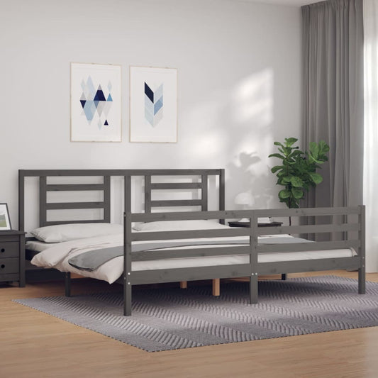 Bed Frame with Headboard Grey 200x200 cm Solid Wood
