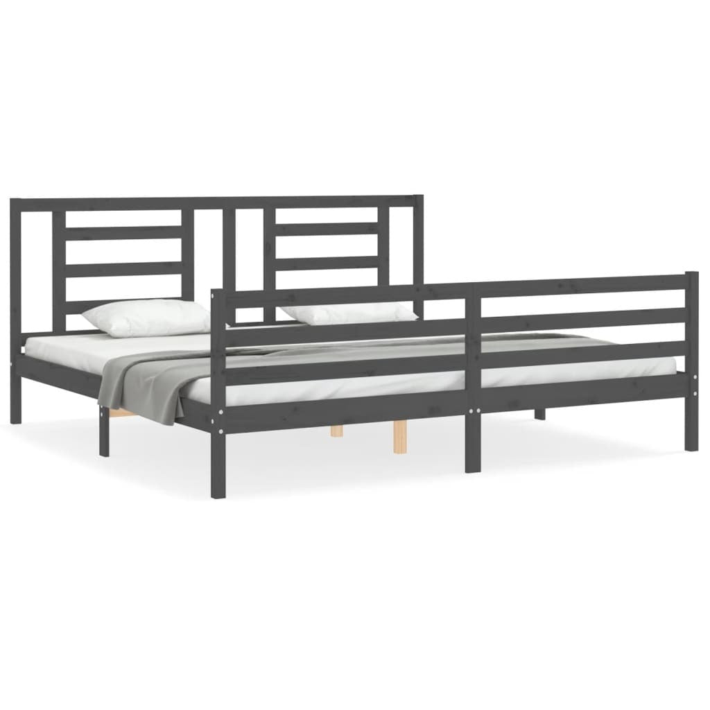 Bed Frame with Headboard Grey 200x200 cm Solid Wood
