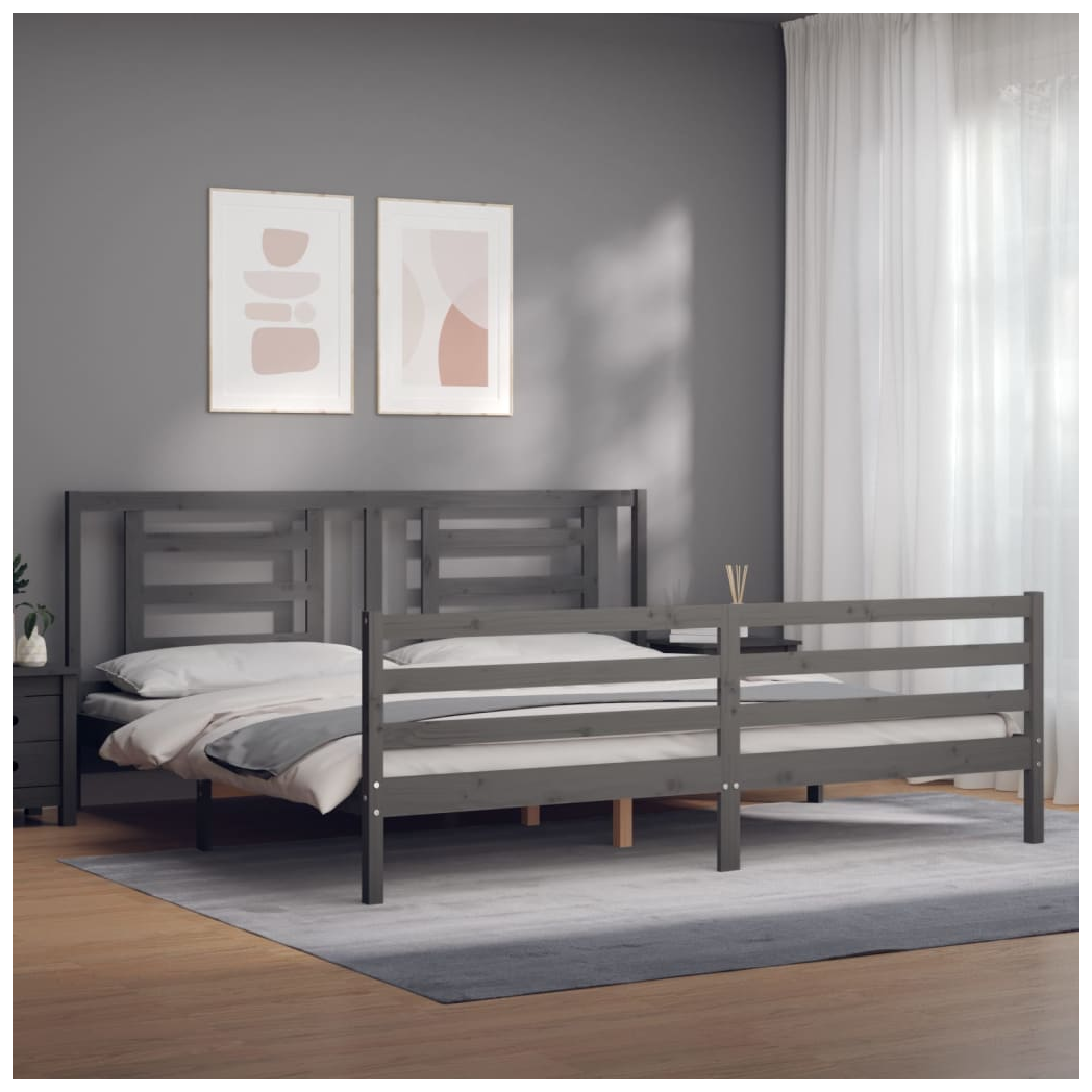 Bed Frame with Headboard Grey 200x200 cm Solid Wood