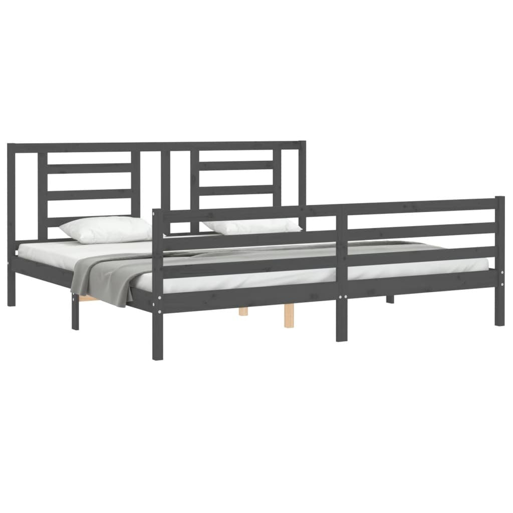 Bed Frame with Headboard Grey 200x200 cm Solid Wood