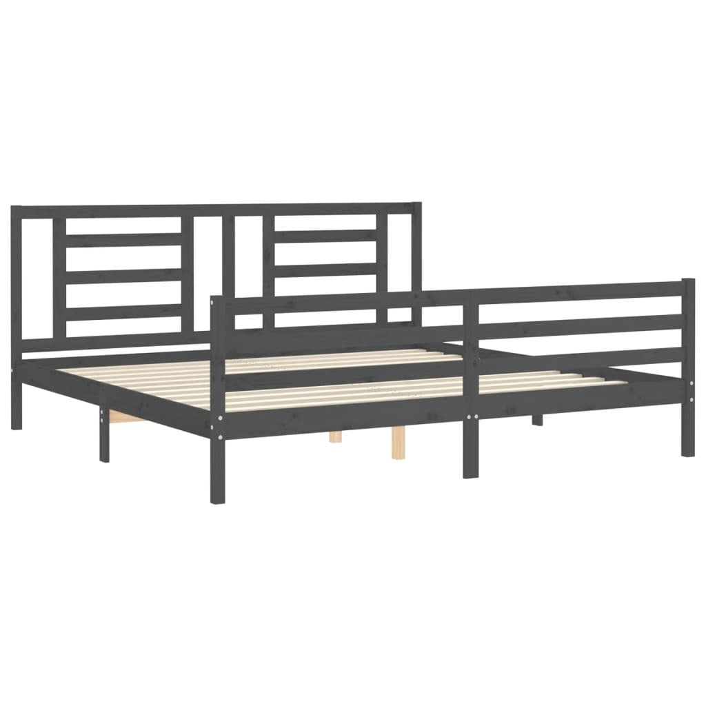 Bed Frame with Headboard Grey 200x200 cm Solid Wood