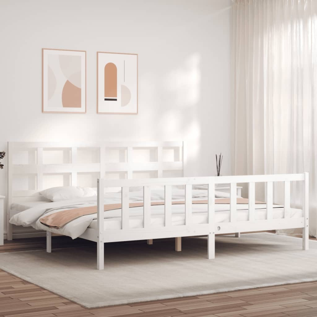 Bed Frame with Headboard White 200x200 cm Solid Wood