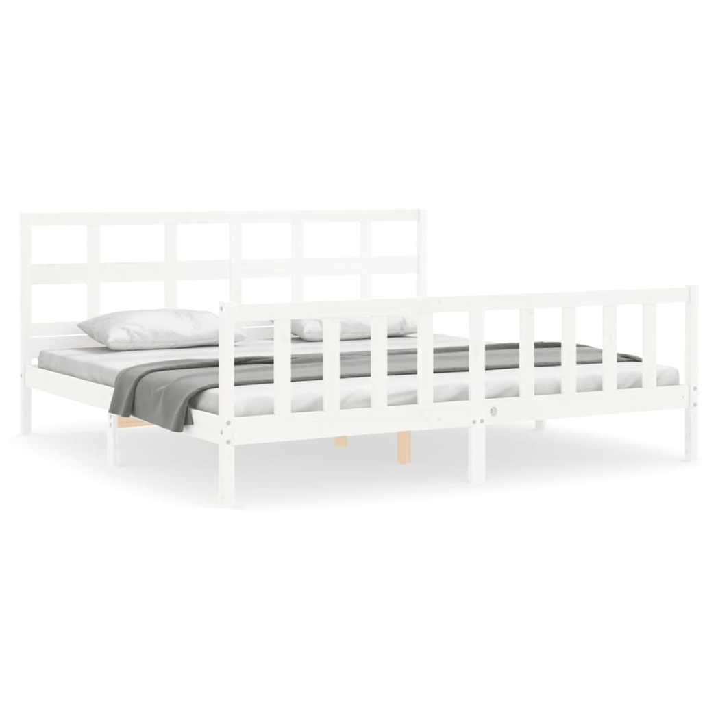Bed Frame with Headboard White 200x200 cm Solid Wood
