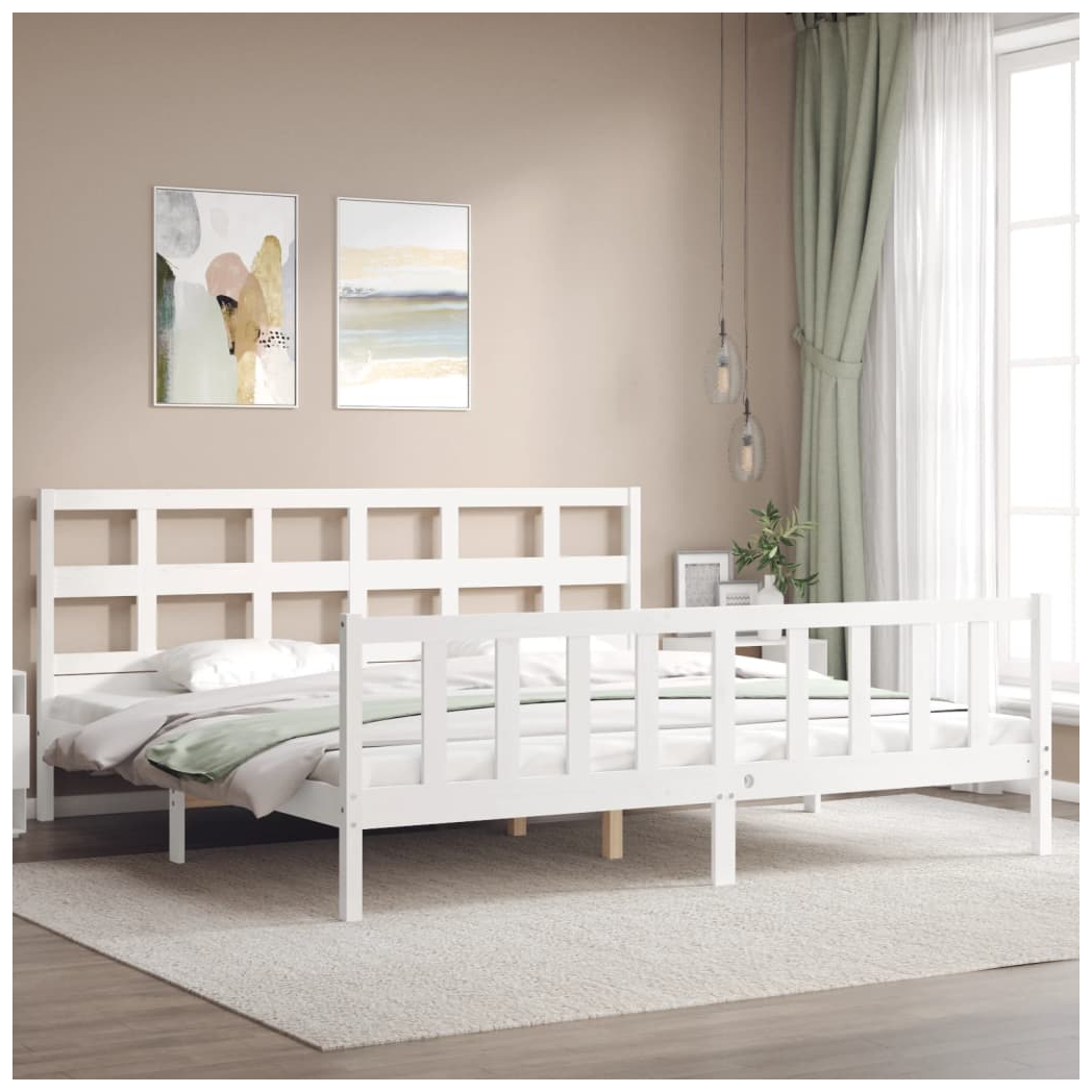 Bed Frame with Headboard White 200x200 cm Solid Wood