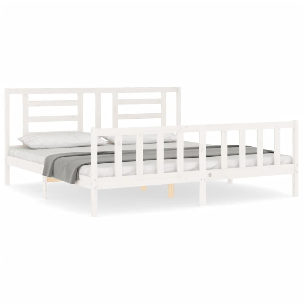 Bed Frame with Headboard White 200x200 cm Solid Wood