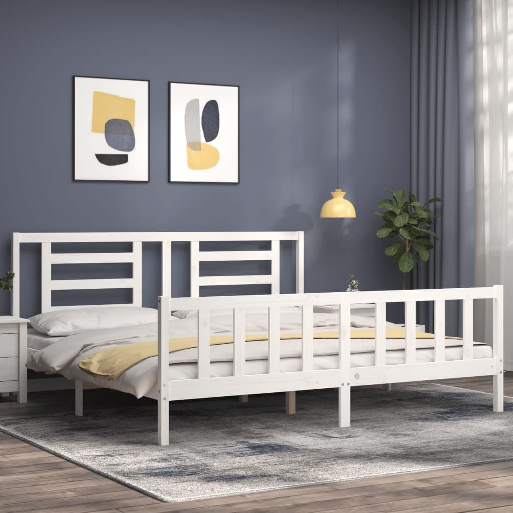 Bed Frame with Headboard White 200x200 cm Solid Wood