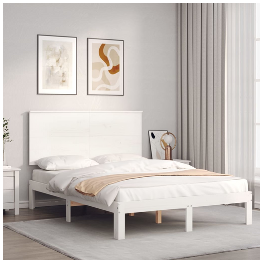 Bed Frame with Headboard White 140x200 cm Solid Wood