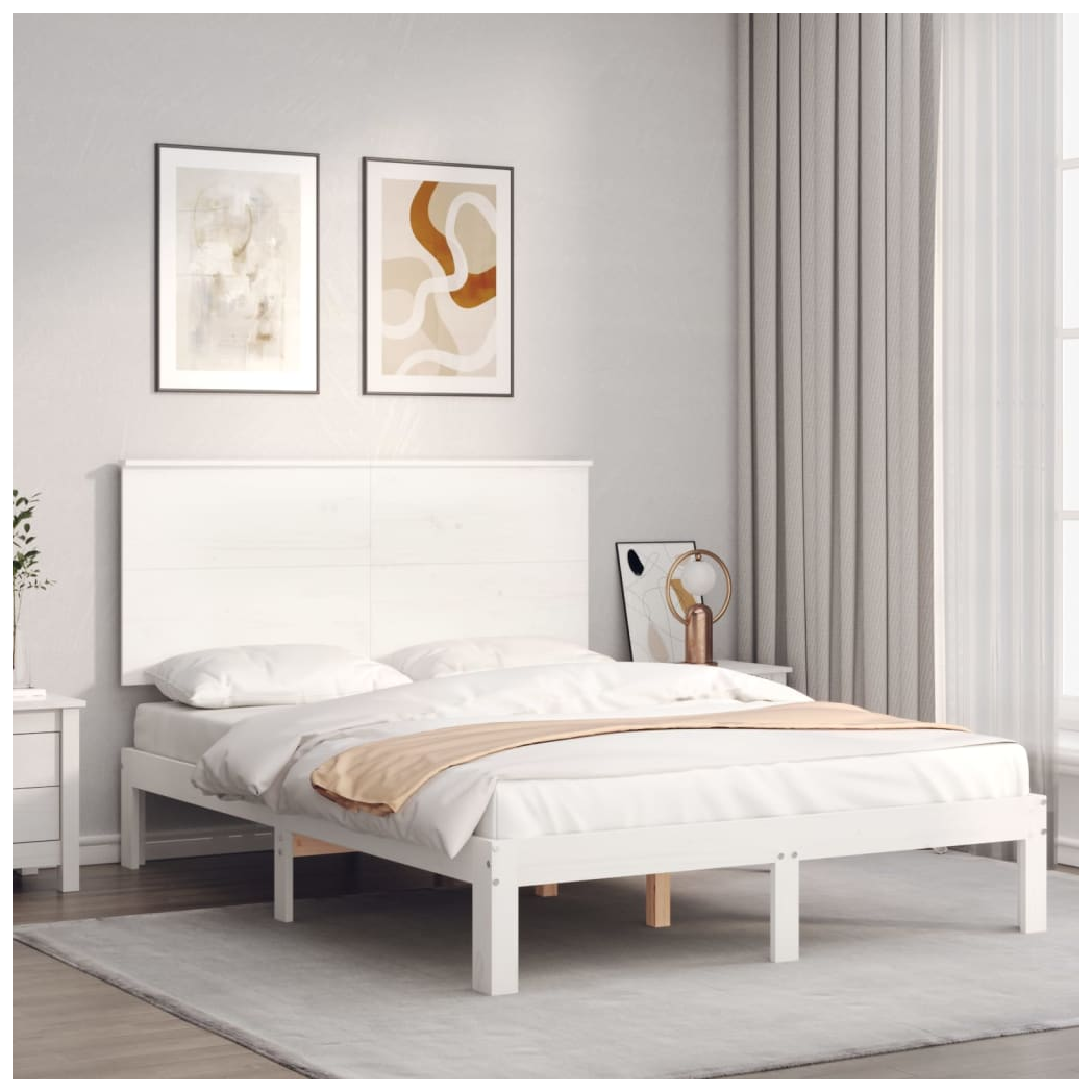 Bed Frame with Headboard White 140x200 cm Solid Wood
