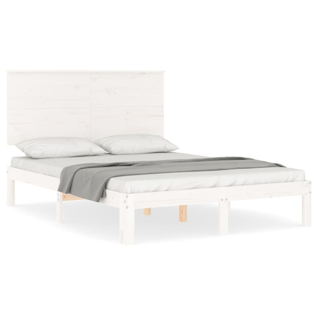Bed Frame with Headboard White 140x200 cm Solid Wood