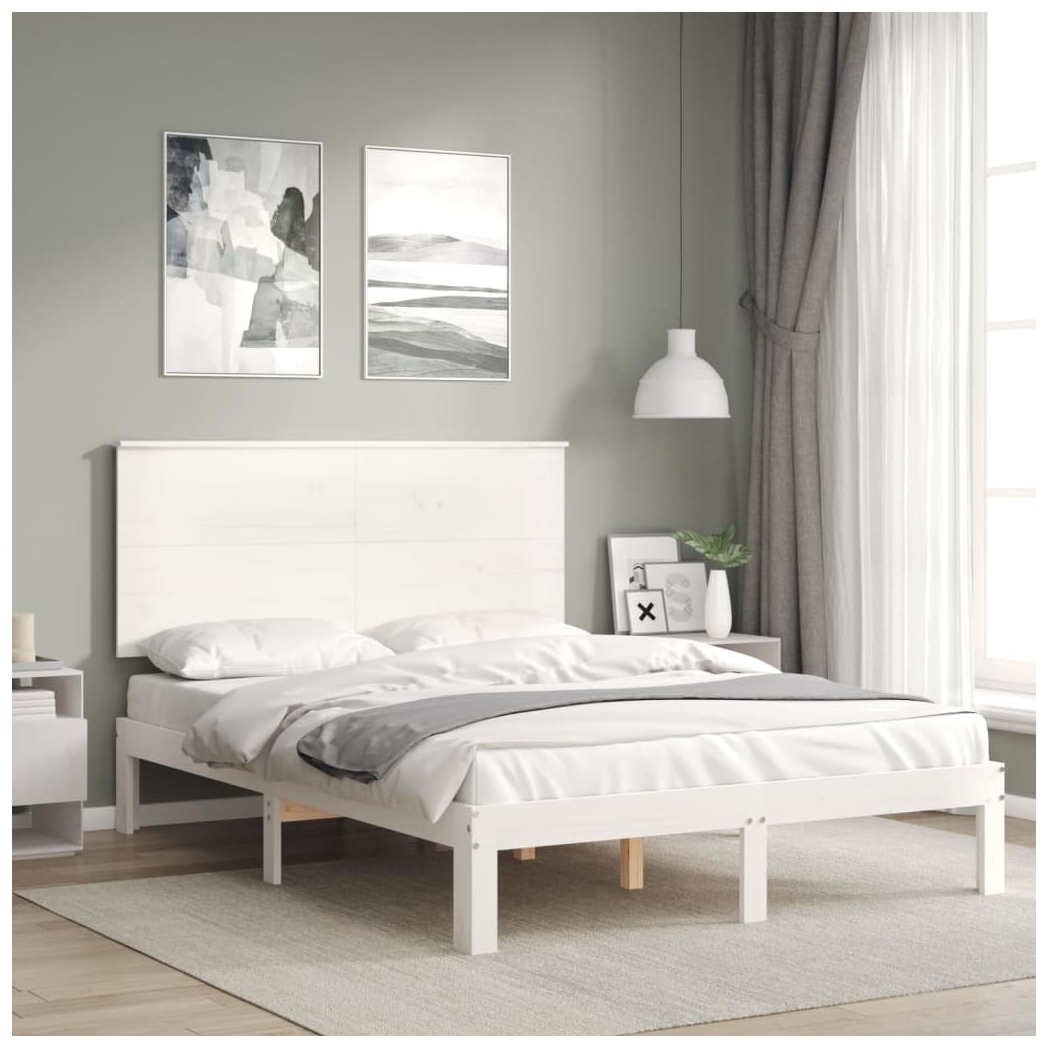Bed Frame with Headboard White 140x200 cm Solid Wood