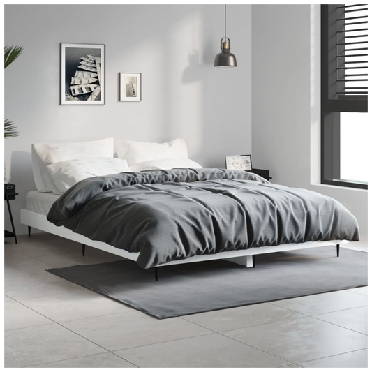 Bed Frame White 135x190 cm Double Engineered Wood