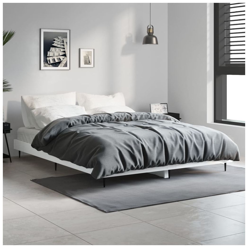 Bed Frame White 135x190 cm Double Engineered Wood