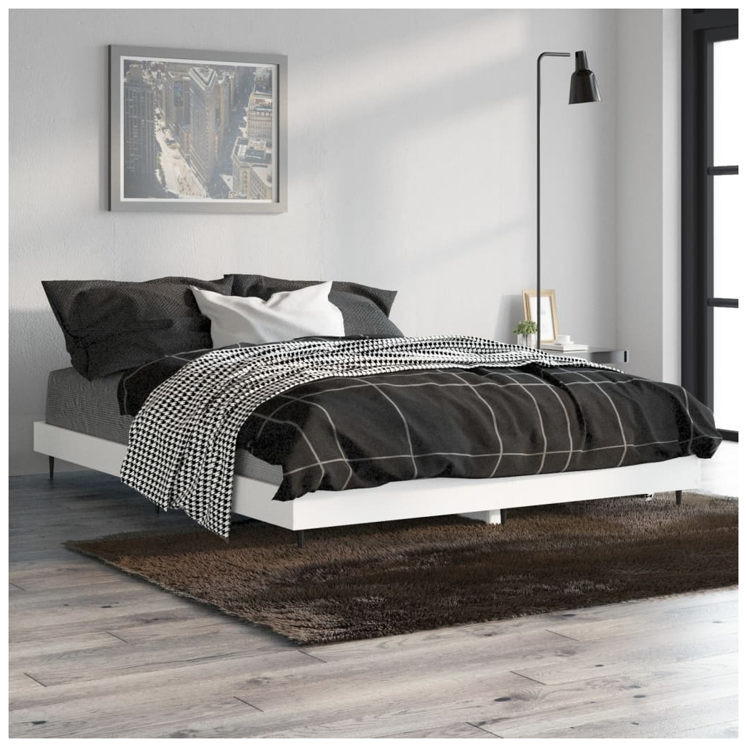 Bed Frame White 135x190 cm Double Engineered Wood