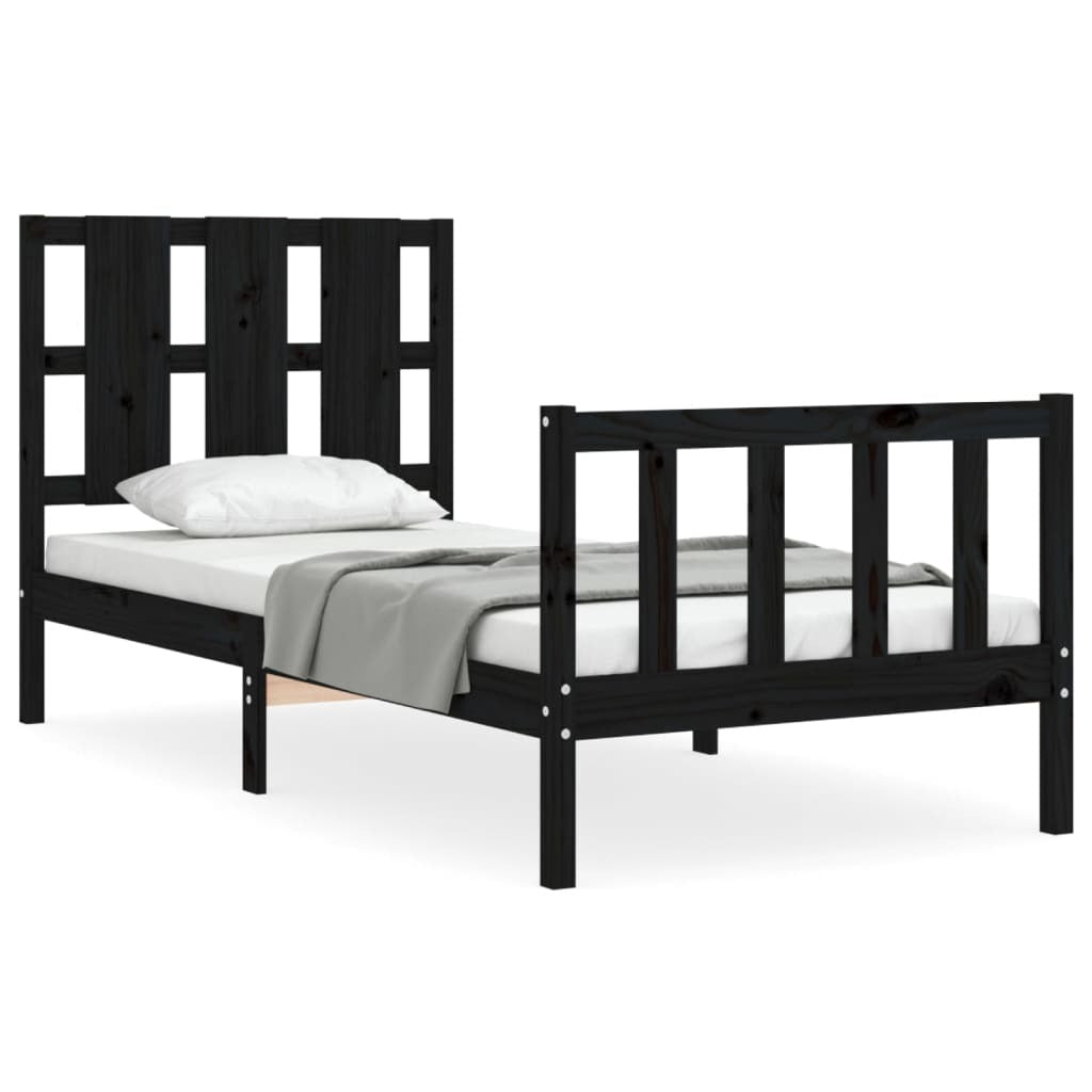 Bed Frame with Headboard Black Small Single Solid Wood