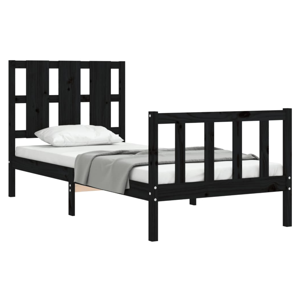 Bed Frame with Headboard Black Small Single Solid Wood