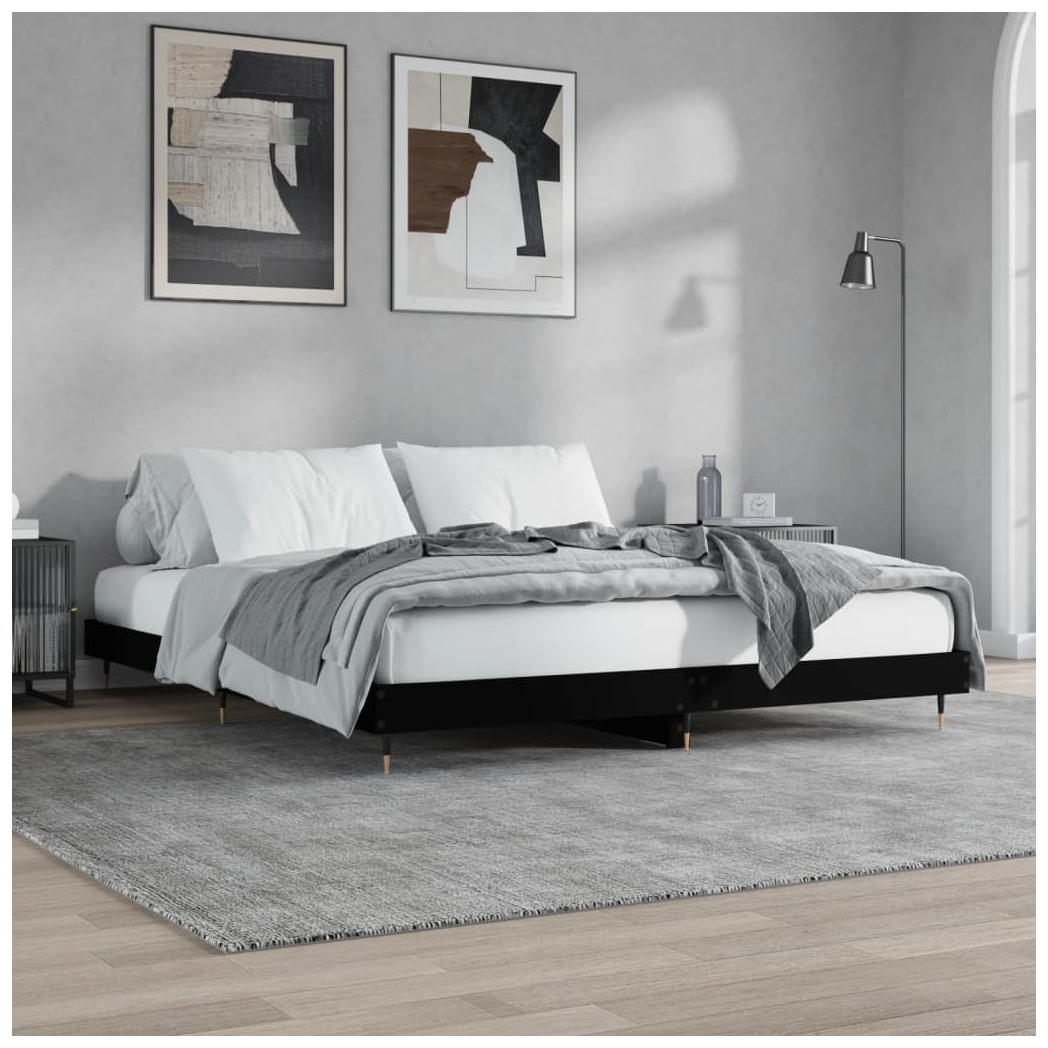 Bed Frame Black 200x200 cm Engineered Wood