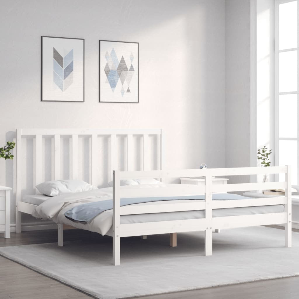 Bed Frame with Headboard White 160x200 cm Solid Wood