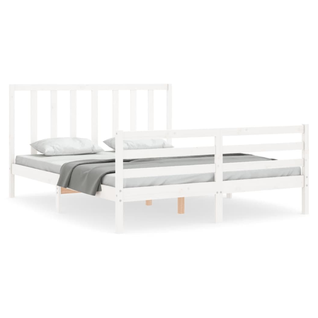 Bed Frame with Headboard White 160x200 cm Solid Wood