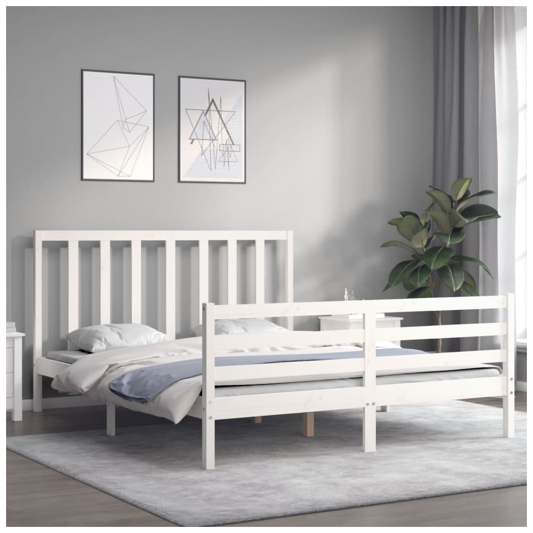 Bed Frame with Headboard White 160x200 cm Solid Wood