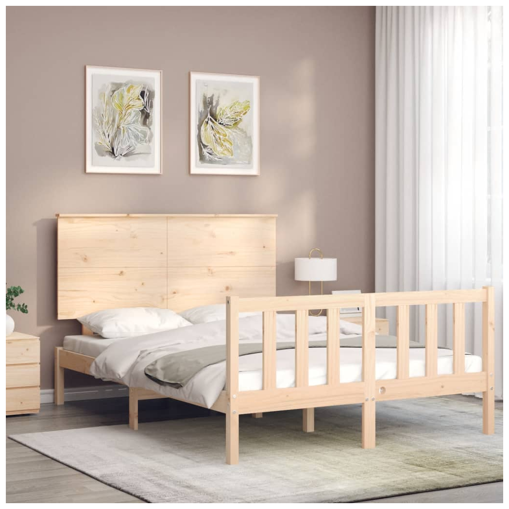 Bed Frame with Headboard 140x190 cm Solid Wood