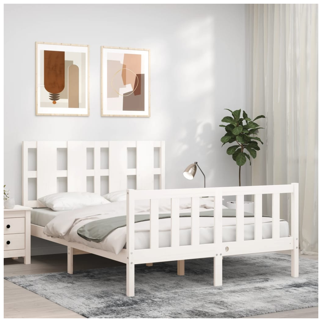 Bed Frame with Headboard White 140x190 cm Solid Wood