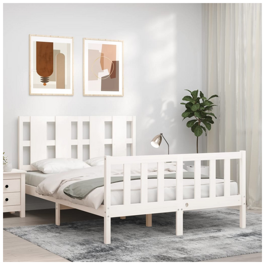 Bed Frame with Headboard White 140x190 cm Solid Wood