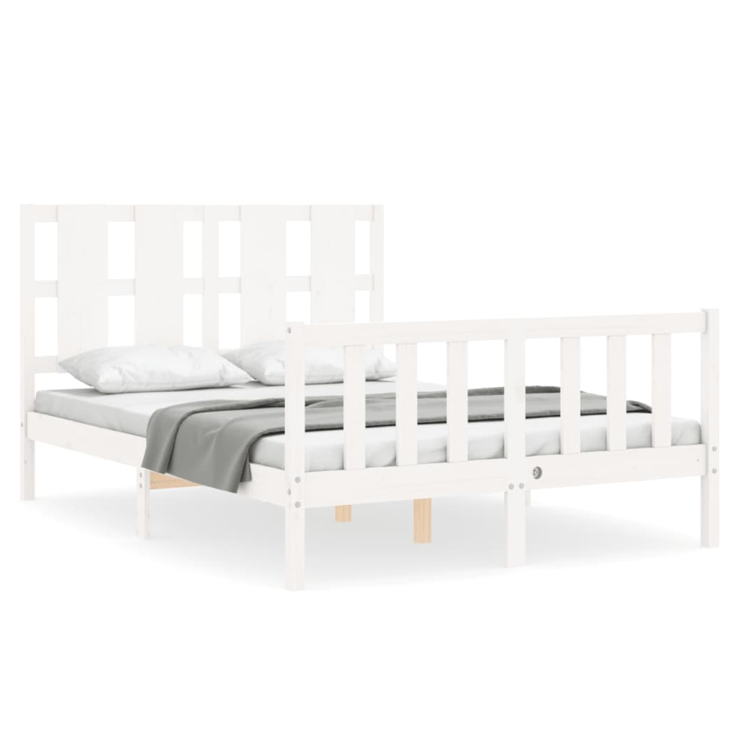 Bed Frame with Headboard White 140x190 cm Solid Wood