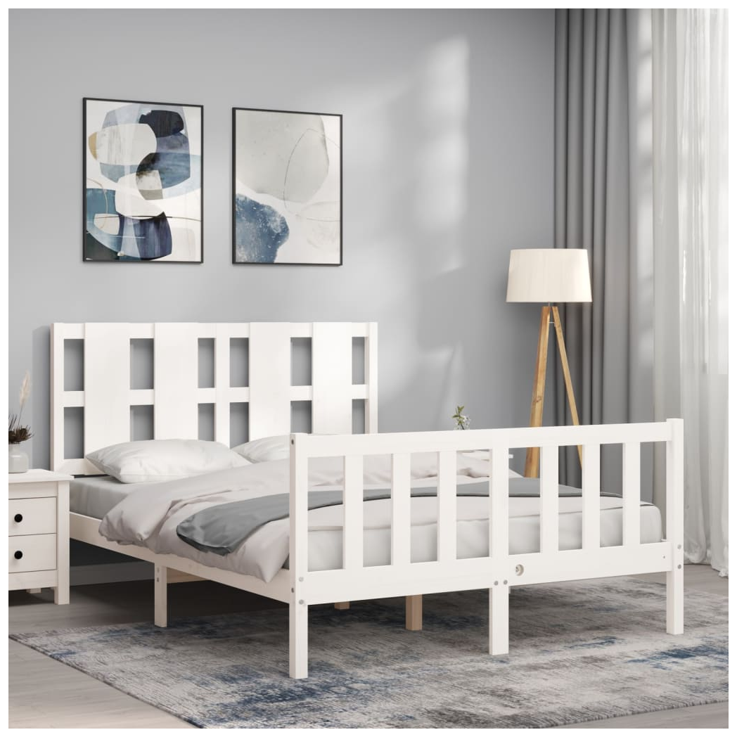 Bed Frame with Headboard White 140x190 cm Solid Wood
