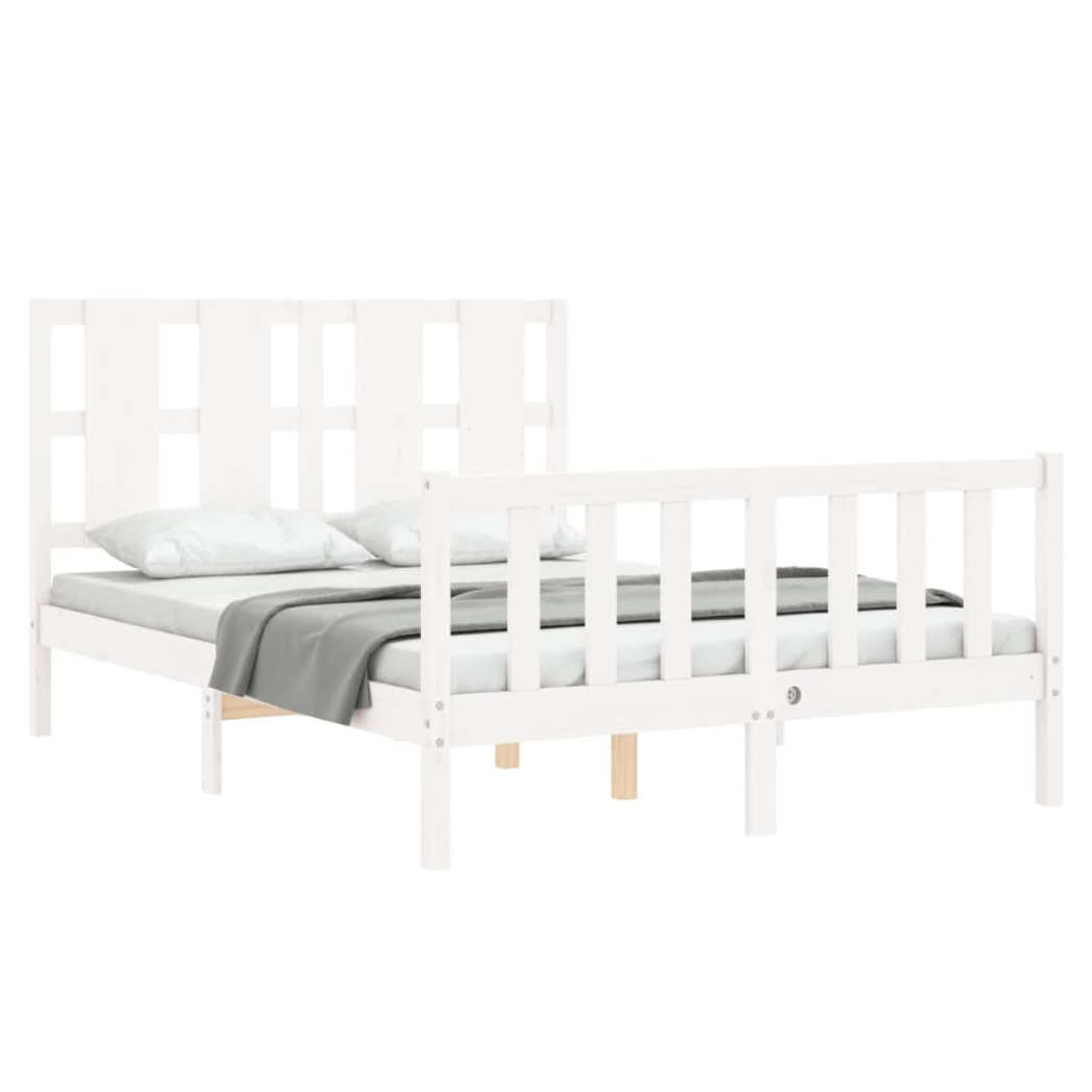 Bed Frame with Headboard White 140x190 cm Solid Wood