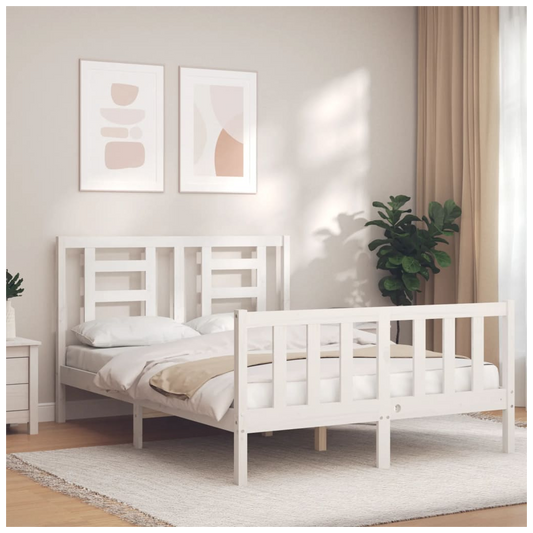 Bed Frame with Headboard White 140x190 cm Solid Wood